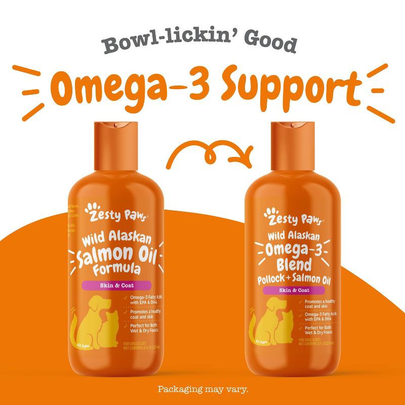 slide 3 of 15, Zesty Paws Wild Alaskan Omega-3 Blend Pollock + Salmon Oil Skin and Coat Support Formula for Dogs and Cats - 8 fl oz, 8 fl oz