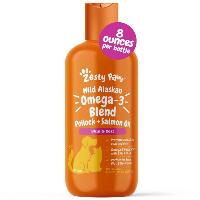 slide 5 of 15, Zesty Paws Wild Alaskan Omega-3 Blend Pollock + Salmon Oil Skin and Coat Support Formula for Dogs and Cats - 8 fl oz, 8 fl oz