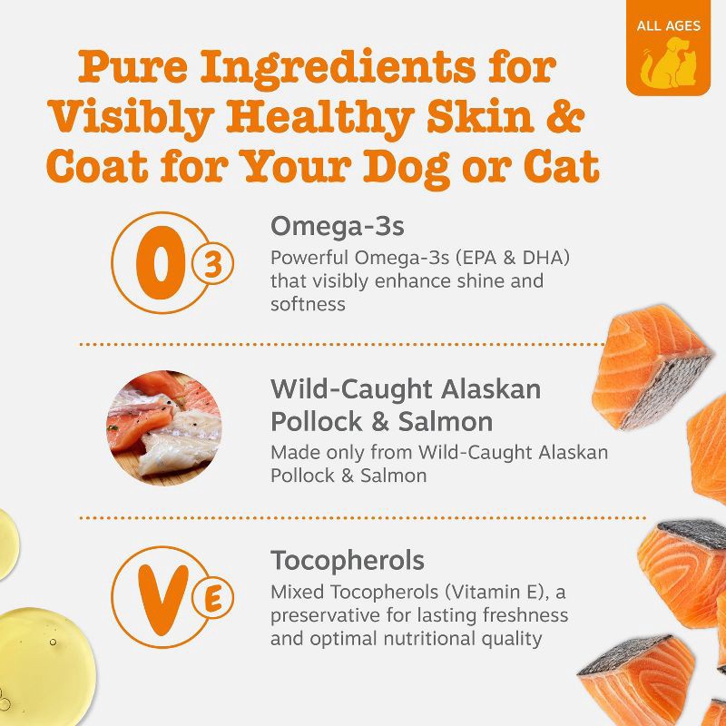 slide 7 of 15, Zesty Paws Wild Alaskan Omega-3 Blend Pollock + Salmon Oil Skin and Coat Support Formula for Dogs and Cats - 8 fl oz, 8 fl oz