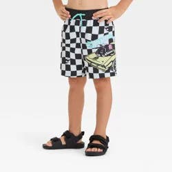 Toddler Boys' Mattel Hot Wheels Checkered Swim Shorts - White/Black 2T