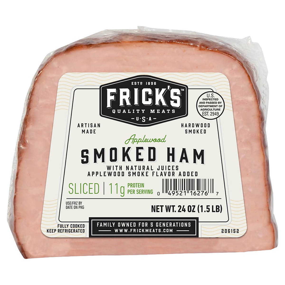 slide 1 of 4, Frick's Ham, Boneless Quarter, Applewood, Sliced, 24 oz