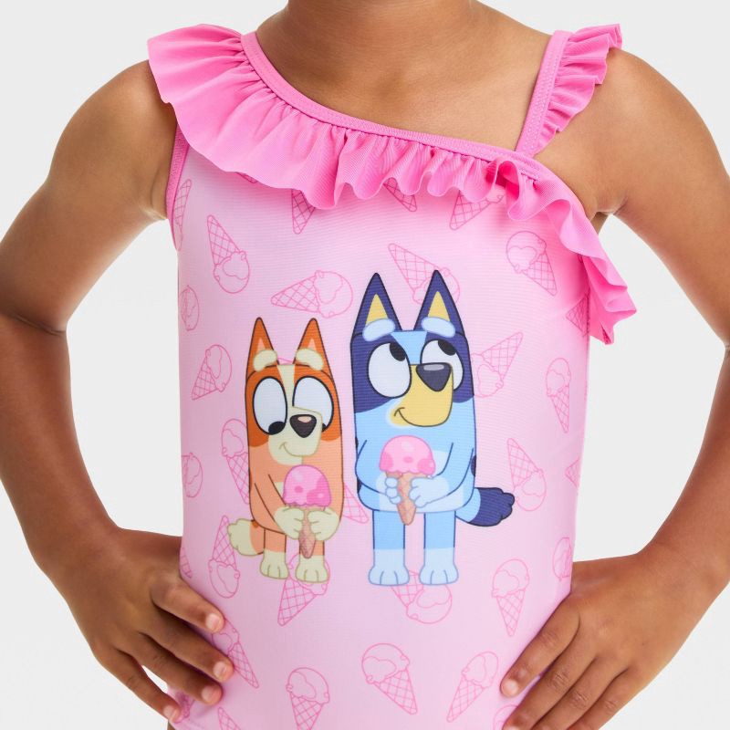 slide 3 of 3, Baby Girls' Bluey One Piece Swimsuit - Pink 18M: Polyester & Spandex, UPF 50+, Tagless, Machine Washable, Infant Size, 1 ct