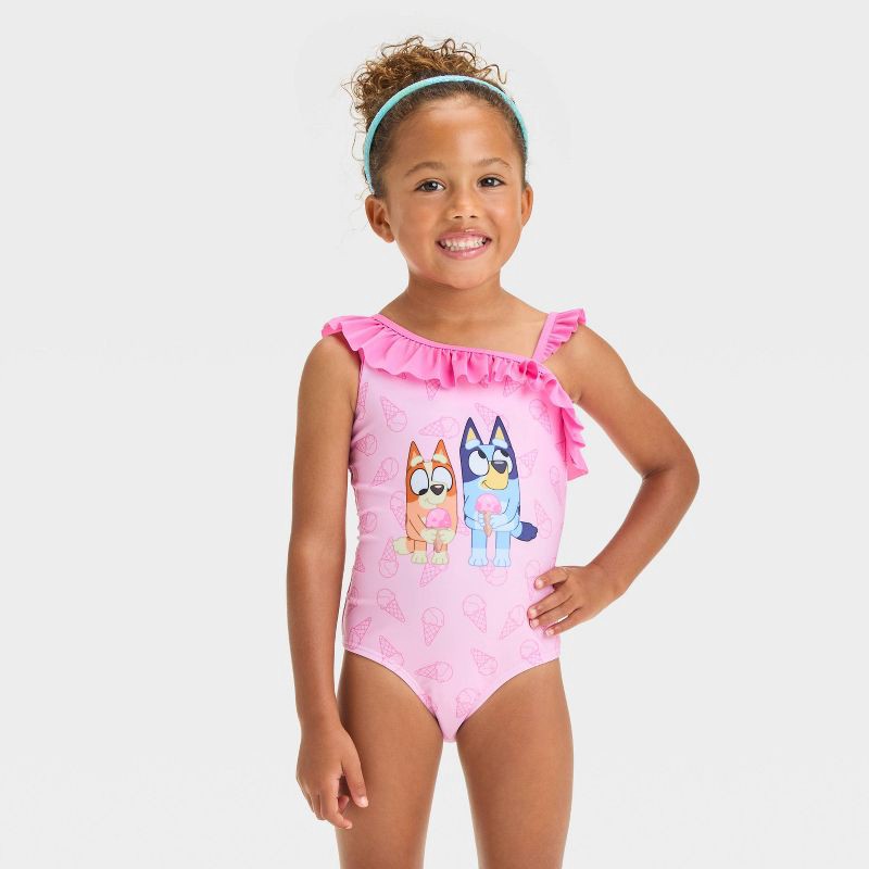 slide 1 of 3, Baby Girls' Bluey One Piece Swimsuit - Pink 18M: Polyester & Spandex, UPF 50+, Tagless, Machine Washable, Infant Size, 1 ct