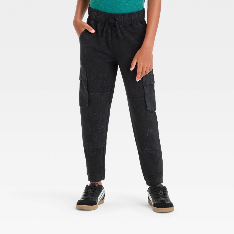 slide 1 of 3, Boys' Washed Cargo Fleece Jogger Pants - Cat & Jack™ Black S, 1 ct