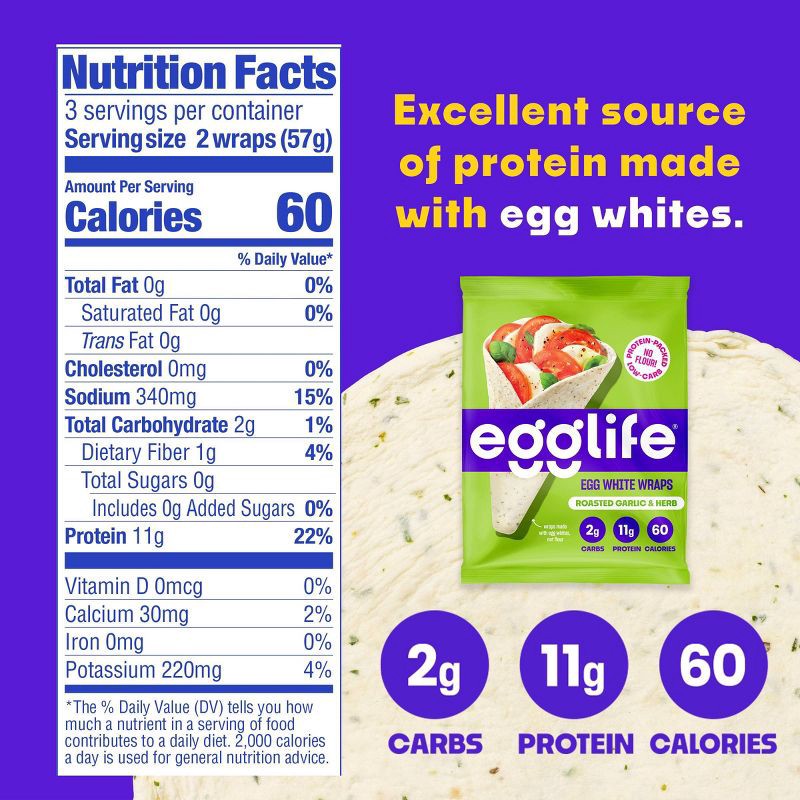 slide 7 of 7, egglife Roasted Gluten Free Garlic and Herb Egg White Wraps - 6oz, 6 oz