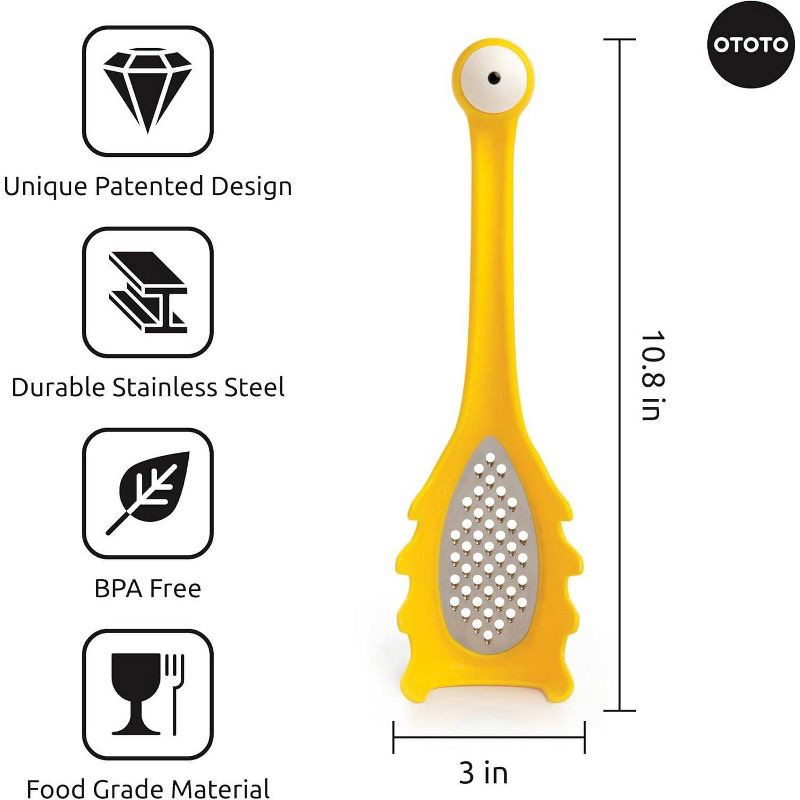 slide 3 of 6, Ototo Monster Pasta Spoon and Grater: Heat-Resistant, Dishwasher-Safe, Stainless Steel & ABS, Yellow, Silicone Handle, 1 ct