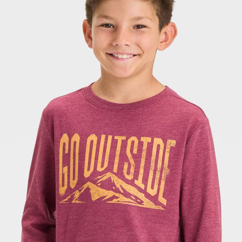 slide 2 of 4, Boys' Long Sleeve 'Go Outside' Graphic T-Shirt - Cat & Jack™ Maroon S, 1 ct