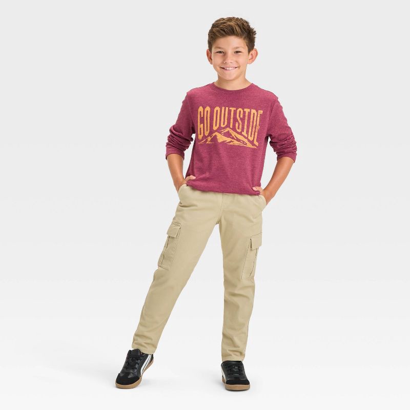 slide 4 of 4, Boys' Long Sleeve 'Go Outside' Graphic T-Shirt - Cat & Jack™ Maroon S, 1 ct