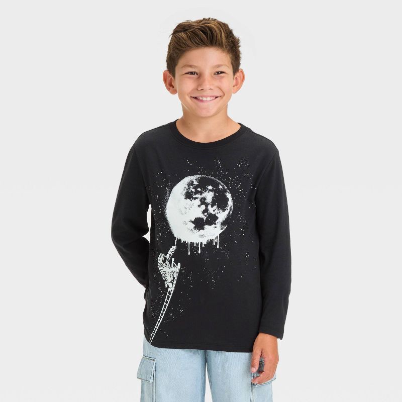 slide 1 of 4, Boys' Long Sleeve Astronaut Graffiti Art Graphic T-Shirt - Cat & Jack™ Black S, 1 ct