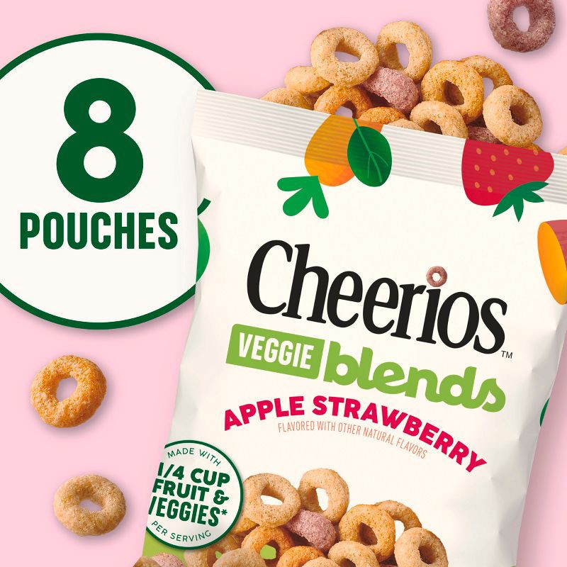 slide 3 of 7, Cheerios Gluten Free Veggie Blends Apple Strawberry Breakfast Cereal Pouches - 9.87oz/8ct, 9.87 oz, 8 ct