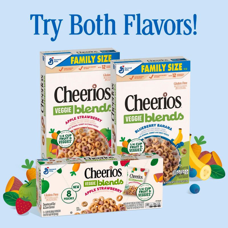 slide 6 of 7, Cheerios Gluten Free Veggie Blends Apple Strawberry Breakfast Cereal Pouches - 9.87oz/8ct, 9.87 oz, 8 ct