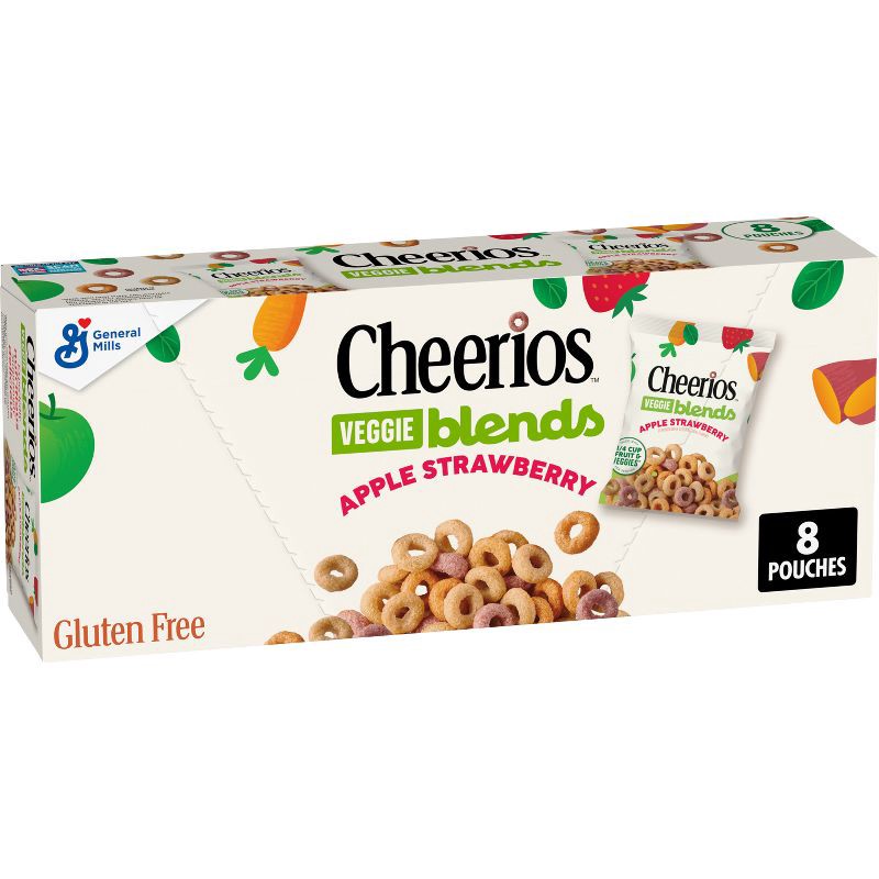 slide 1 of 7, Cheerios Gluten Free Veggie Blends Apple Strawberry Breakfast Cereal Pouches - 9.87oz/8ct, 9.87 oz, 8 ct