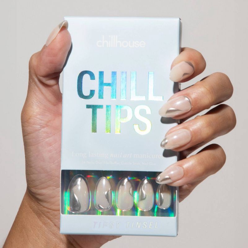 slide 4 of 5, Chillhouse Chill Tips Fake Nails - Design Studio - Tipsy Tinsel - 24ct, 24 ct