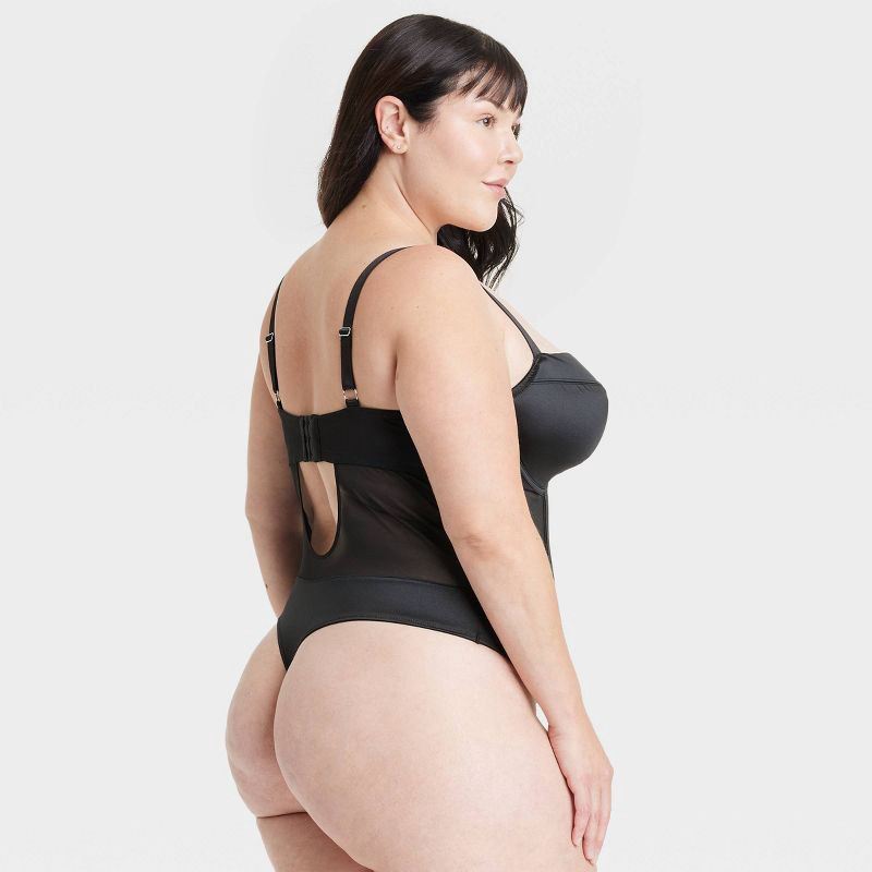 slide 2 of 3, Women's Satin and Mesh Lightly Lined Lingerie Bodysuit - Auden™ Black XXL: Nylon Spandex Blend, Back Hook Closure, Cotton Gusset, 1 ct