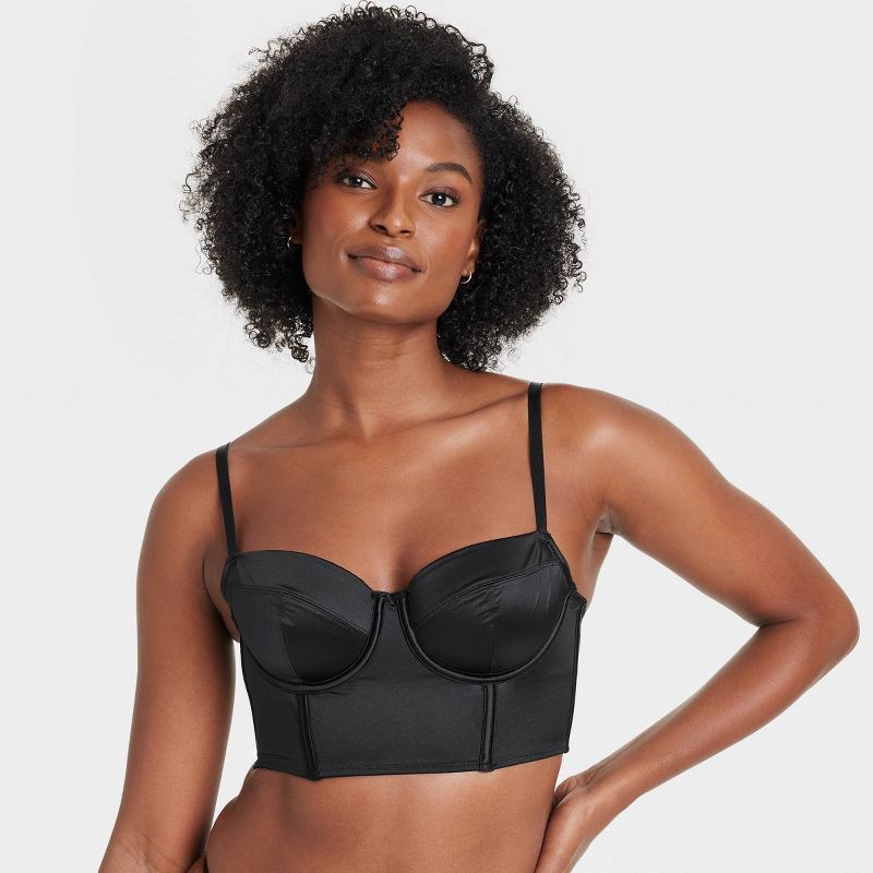 slide 1 of 5, Women's Satin Lightly Lined Lingerie Corset - Auden™ Black XS: Adjustable Strap, Back Hook Fastener, Knit, 1 ct