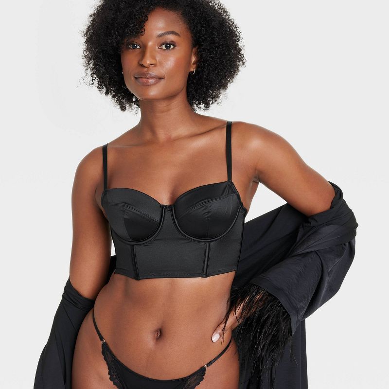 slide 3 of 5, Women's Satin Lightly Lined Lingerie Corset - Auden™ Black S: Nylon Spandex Knit, Adjustable Strap, Back Hook Fastener, 1 ct