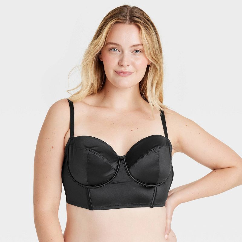 slide 4 of 5, Women's Satin Lightly Lined Lingerie Corset - Auden™ Black M: Nylon Spandex Blend, Adjustable Straps, Back Hook Fastener, 1 ct