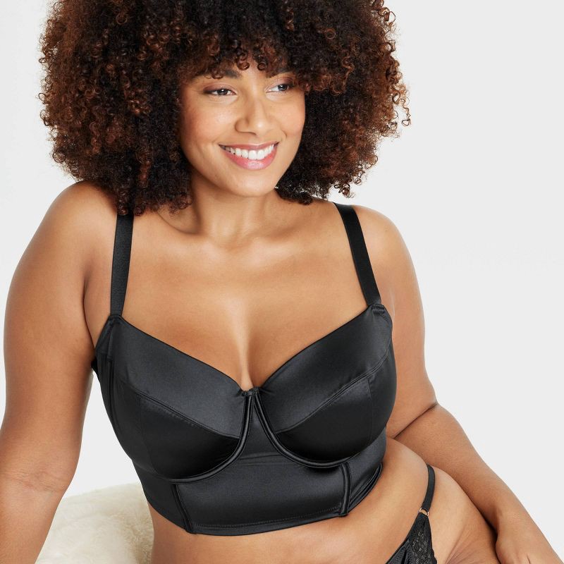 slide 3 of 3, Women's Satin Lightly Lined Lingerie Corset - Auden™ Black XXL: Nylon Spandex, Back Hook, Adjustable Strap, 1 ct