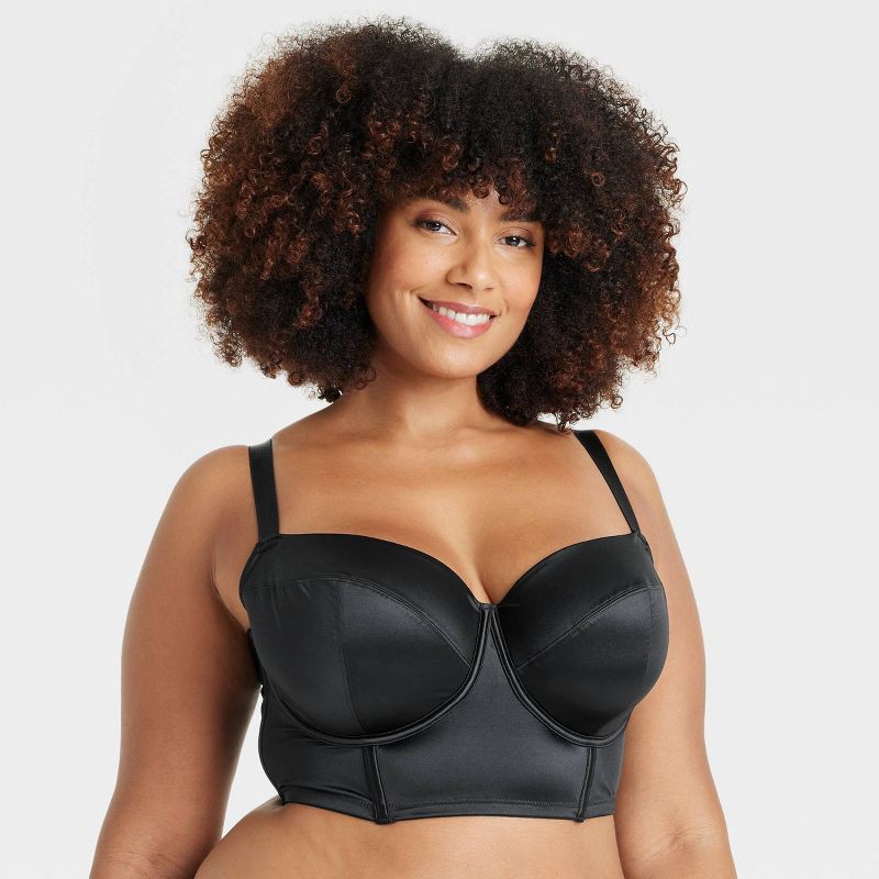 slide 1 of 3, Women's Satin Lightly Lined Lingerie Corset - Auden™ Black XXL: Nylon Spandex, Back Hook, Adjustable Strap, 1 ct