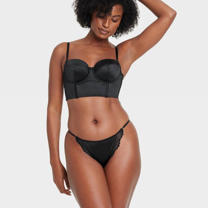 slide 3 of 7, Women's Satin and Lace Cheeky Lingerie Underwear - Auden™ Black XS: Nylon Spandex, Mid Rise, Cotton Gusset, 1 ct