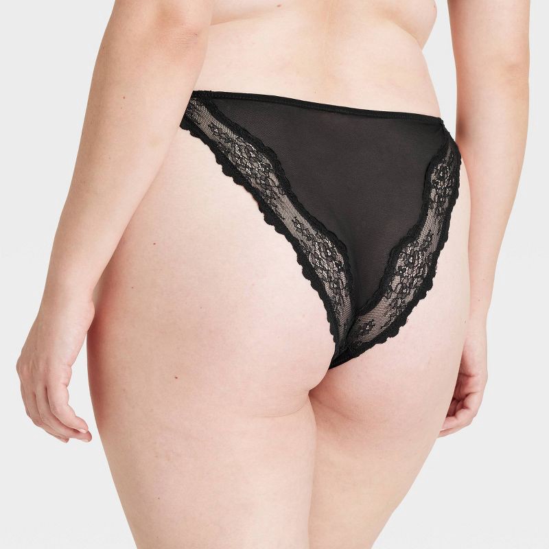 slide 5 of 7, Women's Satin and Lace Cheeky Lingerie Underwear - Auden™ Black S: Nylon-Spandex Blend, Mid Rise, Cotton Gusset, Knit Fabric, 1 ct