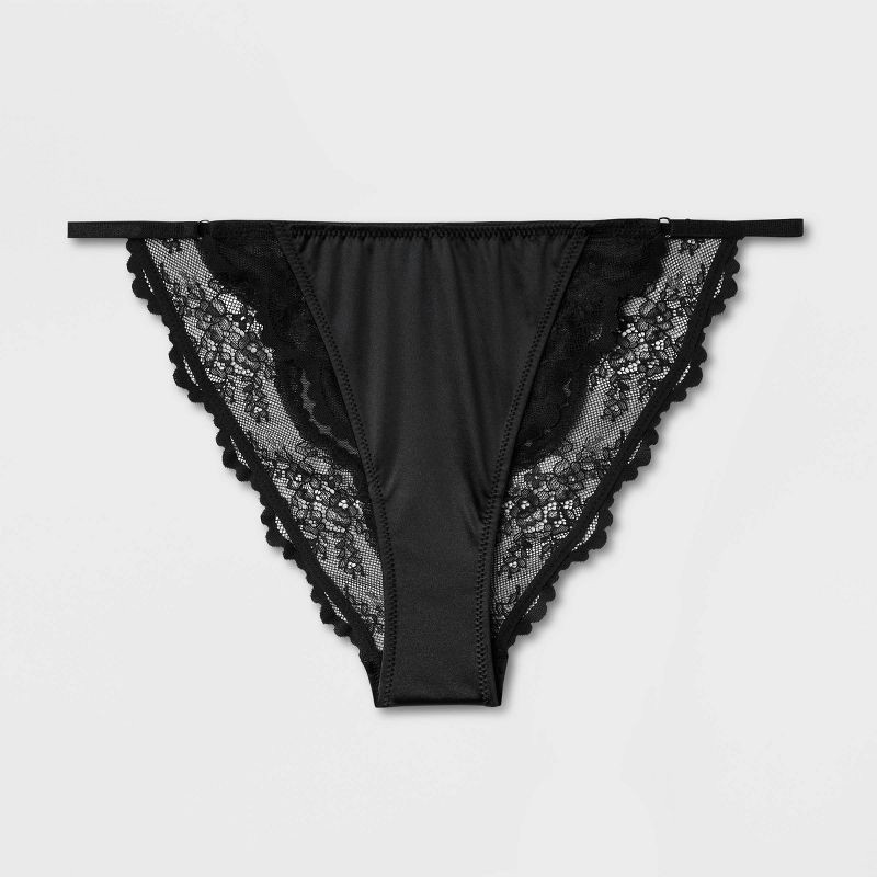 slide 6 of 7, Women's Satin and Lace Cheeky Lingerie Underwear - Auden™ Black L: Mid Rise, Cotton Gusset, Pull-On, 1 ct