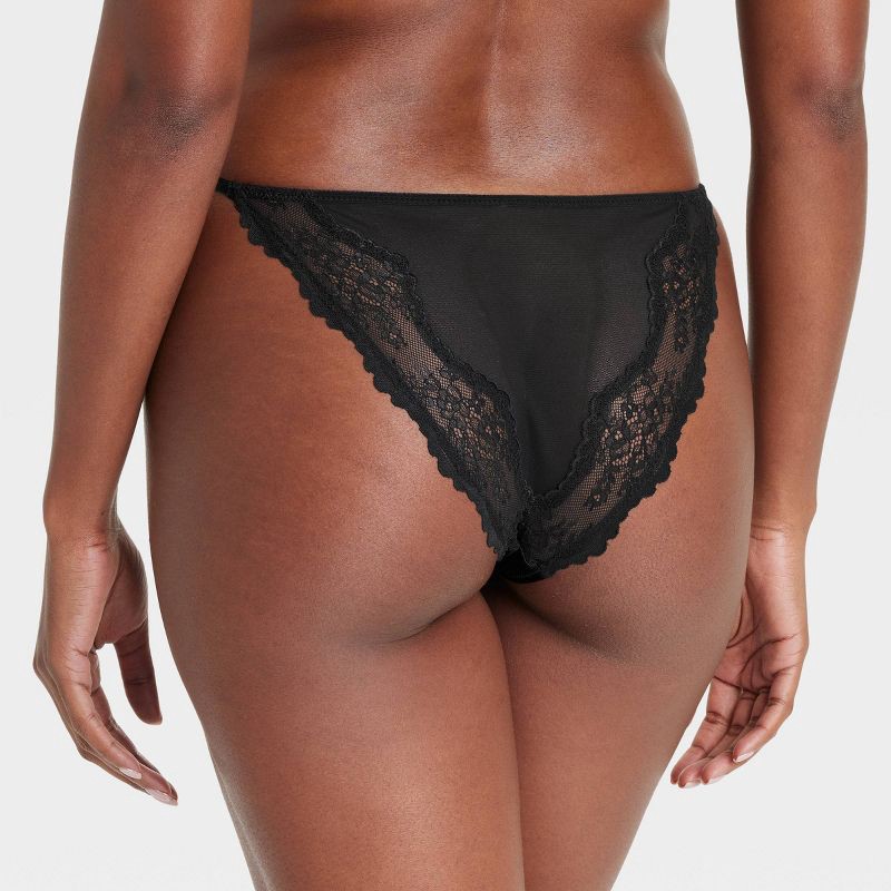slide 2 of 7, Women's Satin and Lace Cheeky Lingerie Underwear - Auden™ Black XL: Nylon & Spandex, Mid Rise, Cotton Gusset, Machine Washable, 1 ct