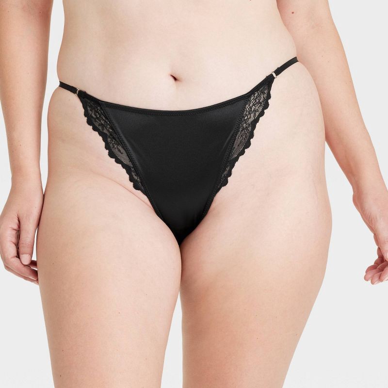 slide 4 of 7, Women's Satin and Lace Cheeky Lingerie Underwear - Auden™ Black XL: Nylon & Spandex, Mid Rise, Cotton Gusset, Machine Washable, 1 ct