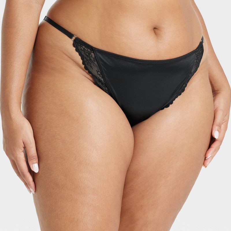 slide 1 of 5, Women's Satin and Lace Cheeky Lingerie Underwear - Auden™ Black XXL: Nylon-Spandex Blend, Mid Rise, Cotton Gusset, Knit Fabric, 1 ct