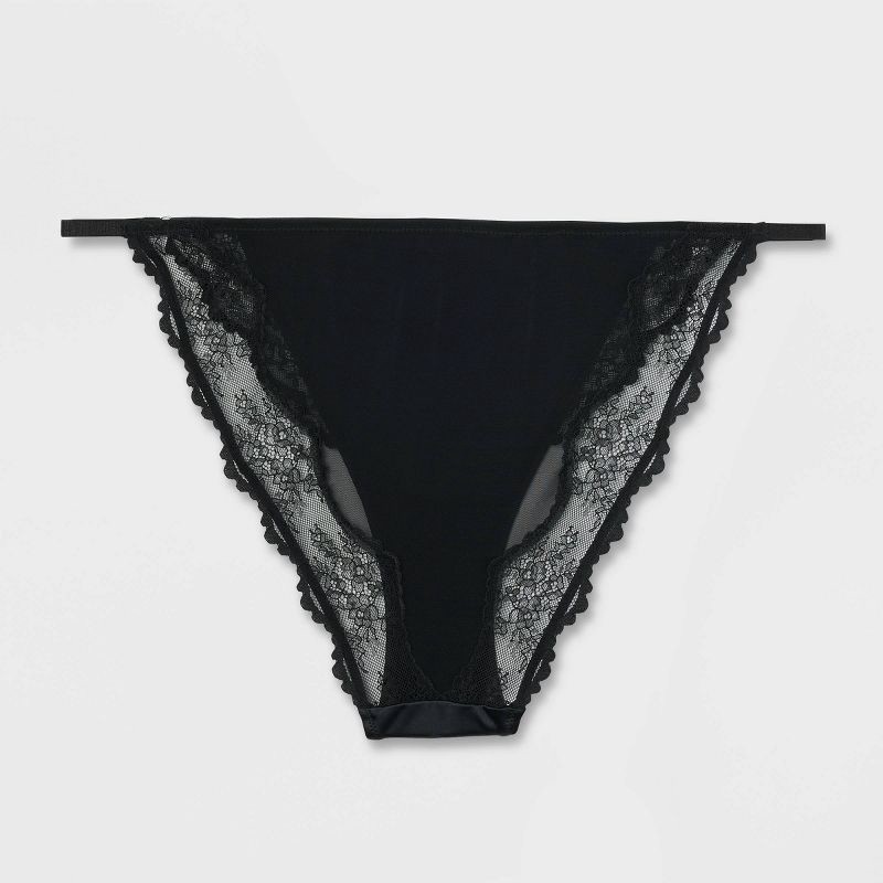 slide 5 of 5, Women's Satin and Lace Cheeky Lingerie Underwear - Auden™ Black XXL: Nylon-Spandex Blend, Mid Rise, Cotton Gusset, Knit Fabric, 1 ct