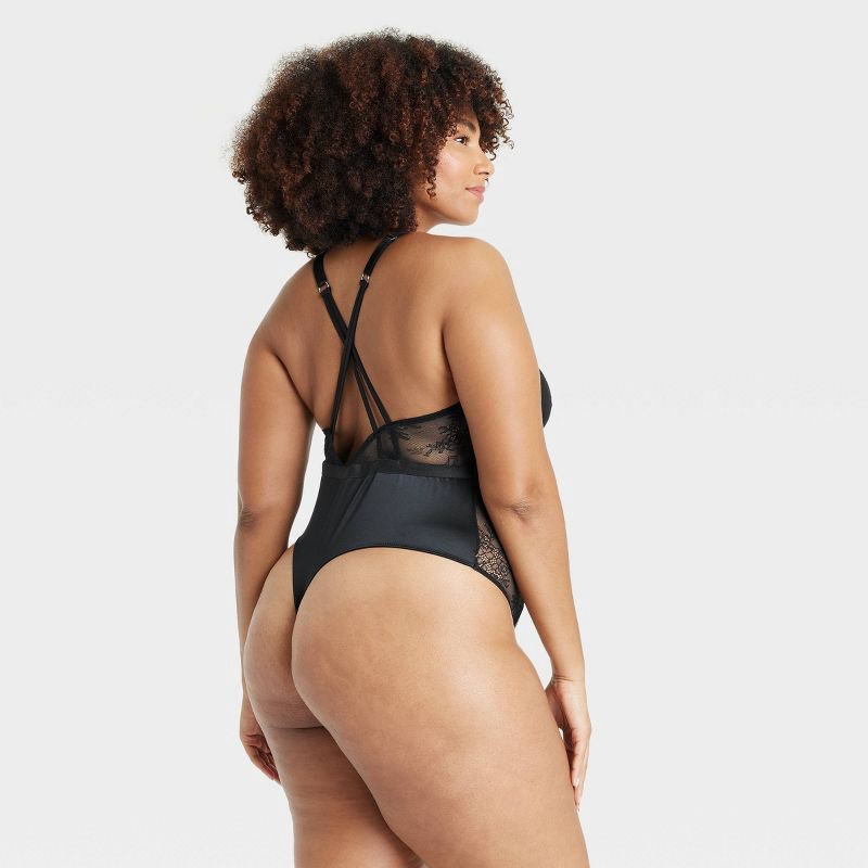 slide 2 of 5, Women's Unlined Lace Lingerie Bodysuit - Auden™ Black XXL: Nylon Spandex, V Back, Cotton Gusset, 1 ct