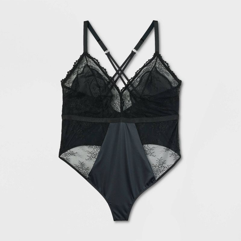 slide 4 of 5, Women's Unlined Lace Lingerie Bodysuit - Auden™ Black XXL: Nylon Spandex, V Back, Cotton Gusset, 1 ct