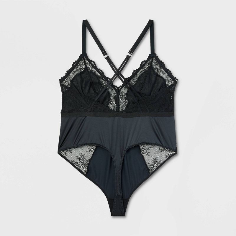 slide 5 of 5, Women's Unlined Lace Lingerie Bodysuit - Auden™ Black XXL: Nylon Spandex, V Back, Cotton Gusset, 1 ct