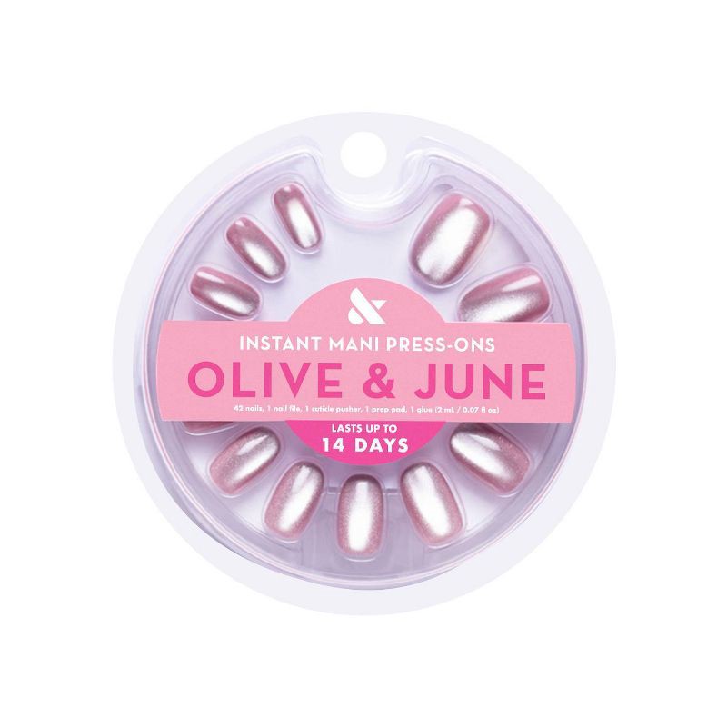 slide 1 of 8, Olive & June Press-On Fake Nails - S Round - World Lit Velvet - 42ct: Vegan, Paraben-Free, Short, Oval, 42 ct
