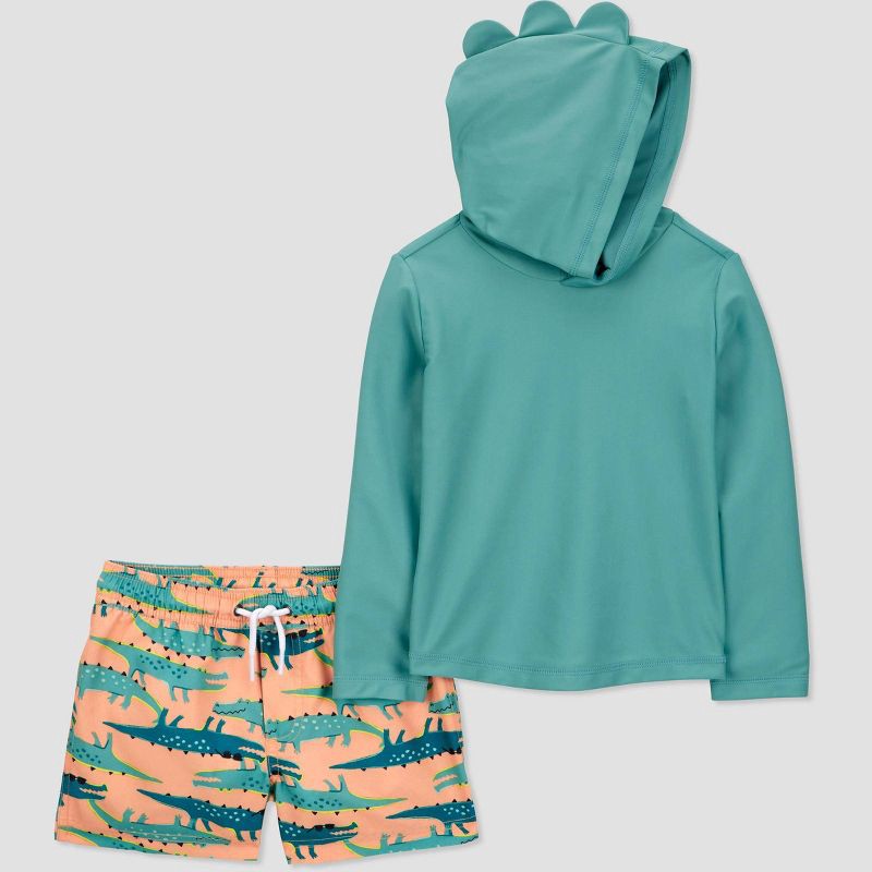 slide 1 of 3, Carter's Just One You®️ Toddler Boys' Long Sleeve Hooded Solid Rash Guard Set - Green/Orange 2T, 1 ct