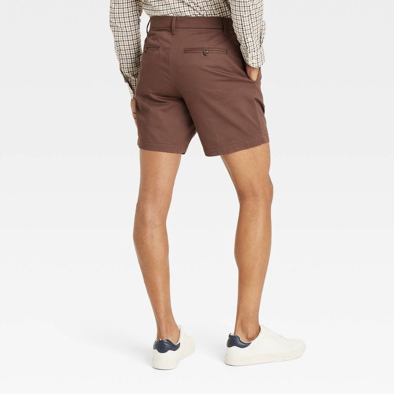 slide 2 of 3, Men's 7" Pleated Trouser Shorts - Goodfellow & Co™ Dark Brown 32: Midweight Poplin, Stretch, Pockets, 1 ct