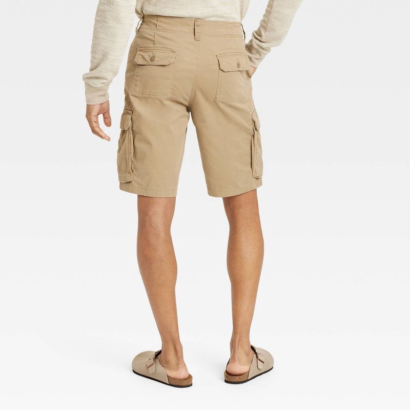 slide 2 of 3, Men's 11" Cargo Shorts - Goodfellow & Co™ Tan 32: Midweight Cotton-Spandex, Below Knee, 1 ct