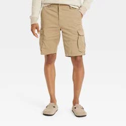 Men's 11" Cargo Shorts - Goodfellow & Co™ Tan 42: Midweight Cotton-Spandex, Below Knee, Machine Washable