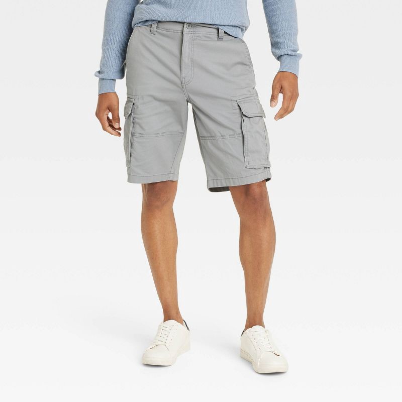 slide 1 of 3, Men's 11" Cargo Shorts - Goodfellow & Co™ Gray 38: Midweight Cotton-Spandex, Fly Button, Machine Wash, 1 ct