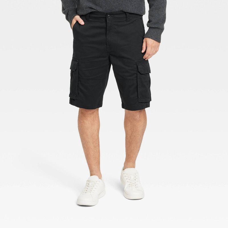 slide 1 of 3, Men's 11" Cargo Shorts - Goodfellow & Co™ Black 38: Midweight Cotton-Spandex, Fly Button, 1 ct