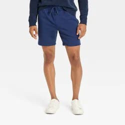 Men's Every Wear 7" Ultra Soft Fleece Pull-On Shorts - Goodfellow & Co™ Blue S: Cotton Blend, Mid Rise, Drawstring Waist