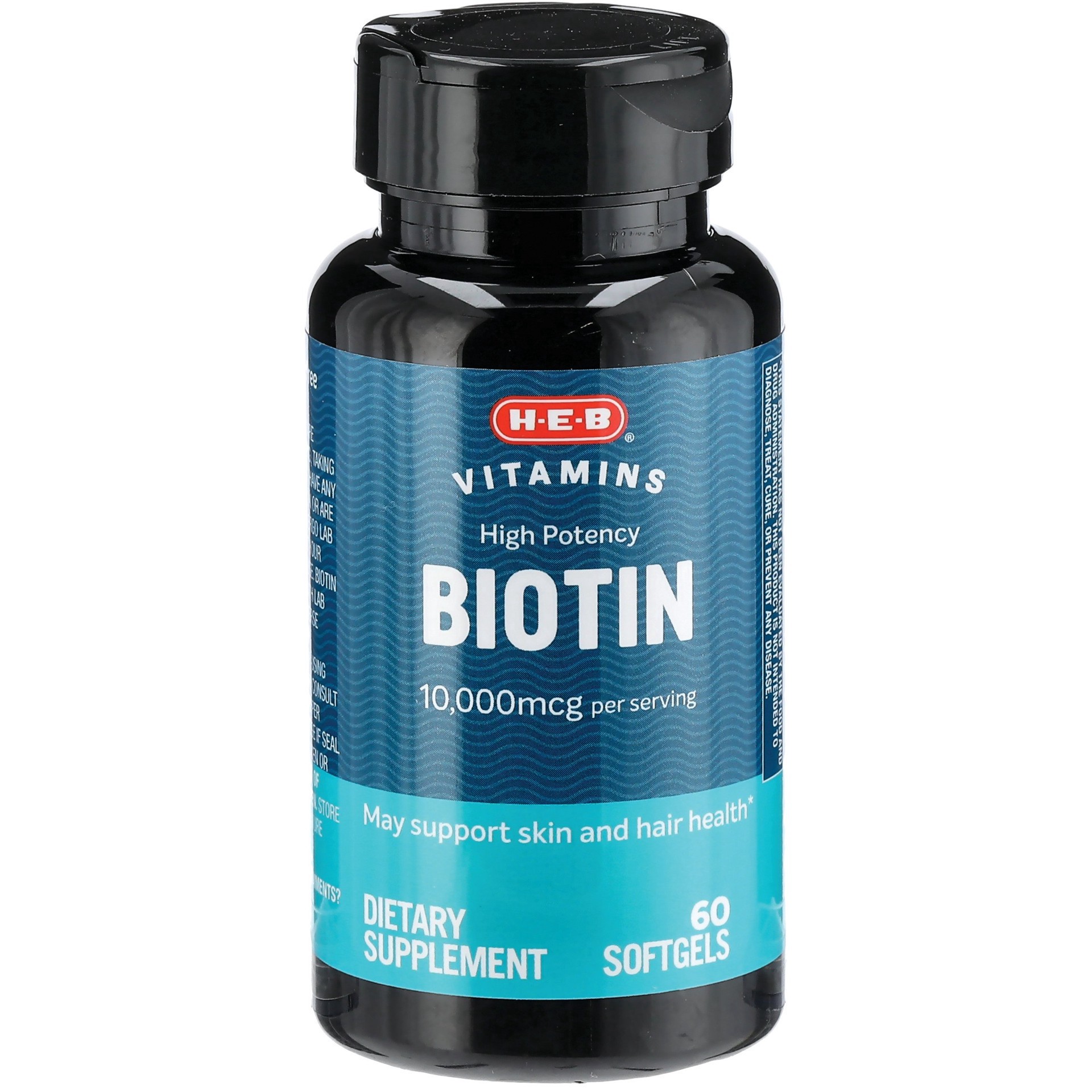 slide 1 of 1, H-E-B Vitamins Max Potency Biotin 10,000 mcg Softgels, 60 ct