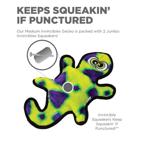slide 17 of 17, Outward Hound Invincibles 2 Squeak Yellow/Green Gecko, 1 ct