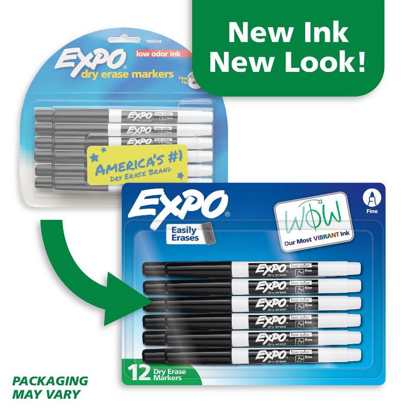 slide 2 of 7, Expo 12pk Dry Erase Markers Fine Tip Black, 12 ct