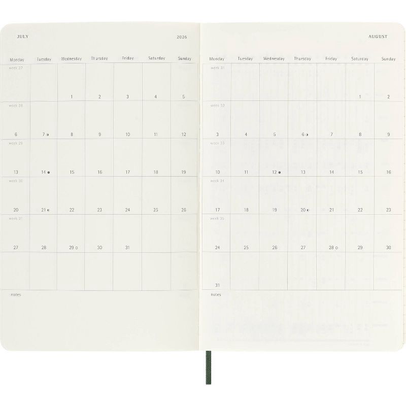 slide 5 of 7, Moleskine 2025-26 18 Month Weekly Academic Planner Long Myrtle Green, 1 ct