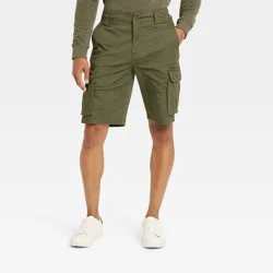 Men's 11" Cargo Shorts - Goodfellow & Co™ Olive Green 38: Midweight Cotton-Spandex, Below Knee