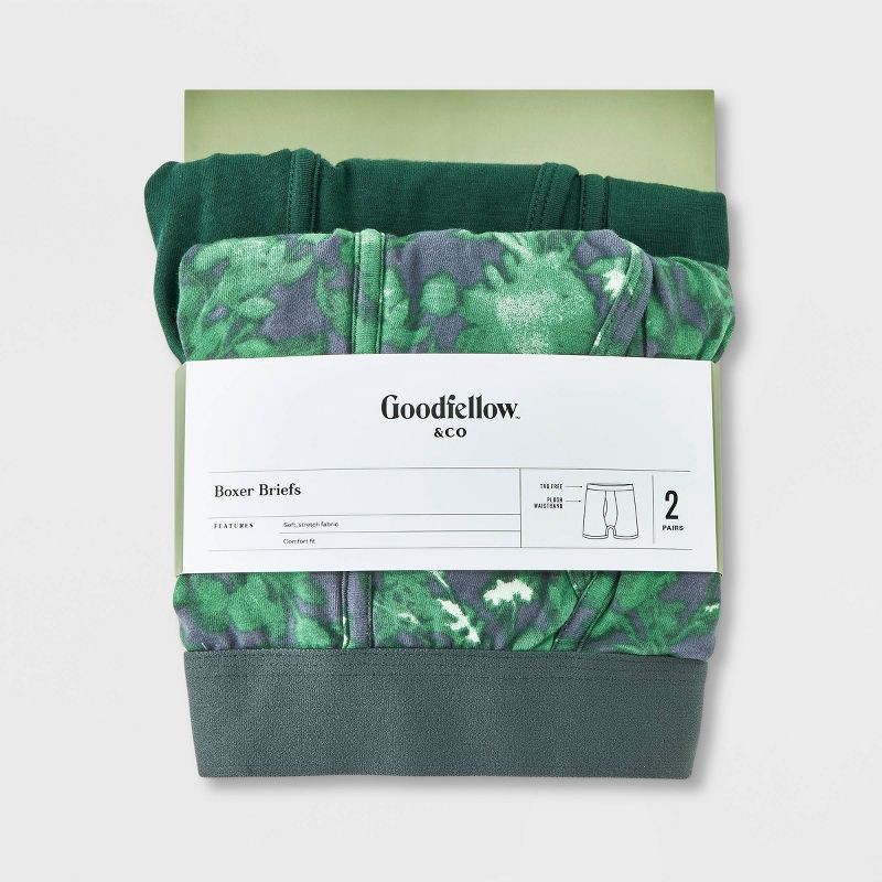slide 2 of 4, Men's Boxer Briefs 2pk - Goodfellow & Co™ Green L: Cotton Spandex Knit, Mid Rise, Pull-On, 2 ct