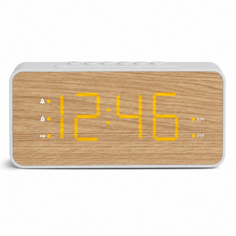 slide 1 of 5, Capello Extra Large Display Digital Alarm Clock with USB A/C White/Pine, 1 ct