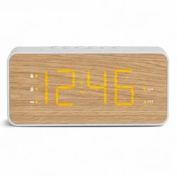 Capello Extra Large Display Digital Alarm Clock with USB A/C White/Pine