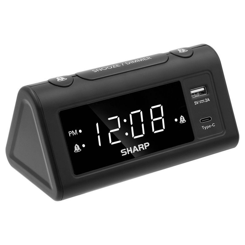 slide 1 of 4, Sharp Digital Dual Alarm Clock with A/C USB Charge Ports Black, 1 ct
